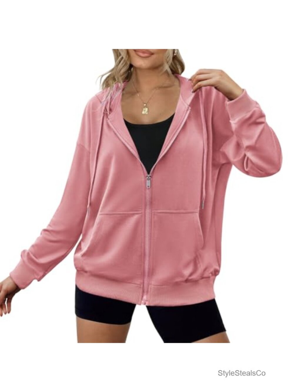 Oversized Full Zip Hoodie Lightweight Women's Fashion Sweatshirt with Kangaroo
